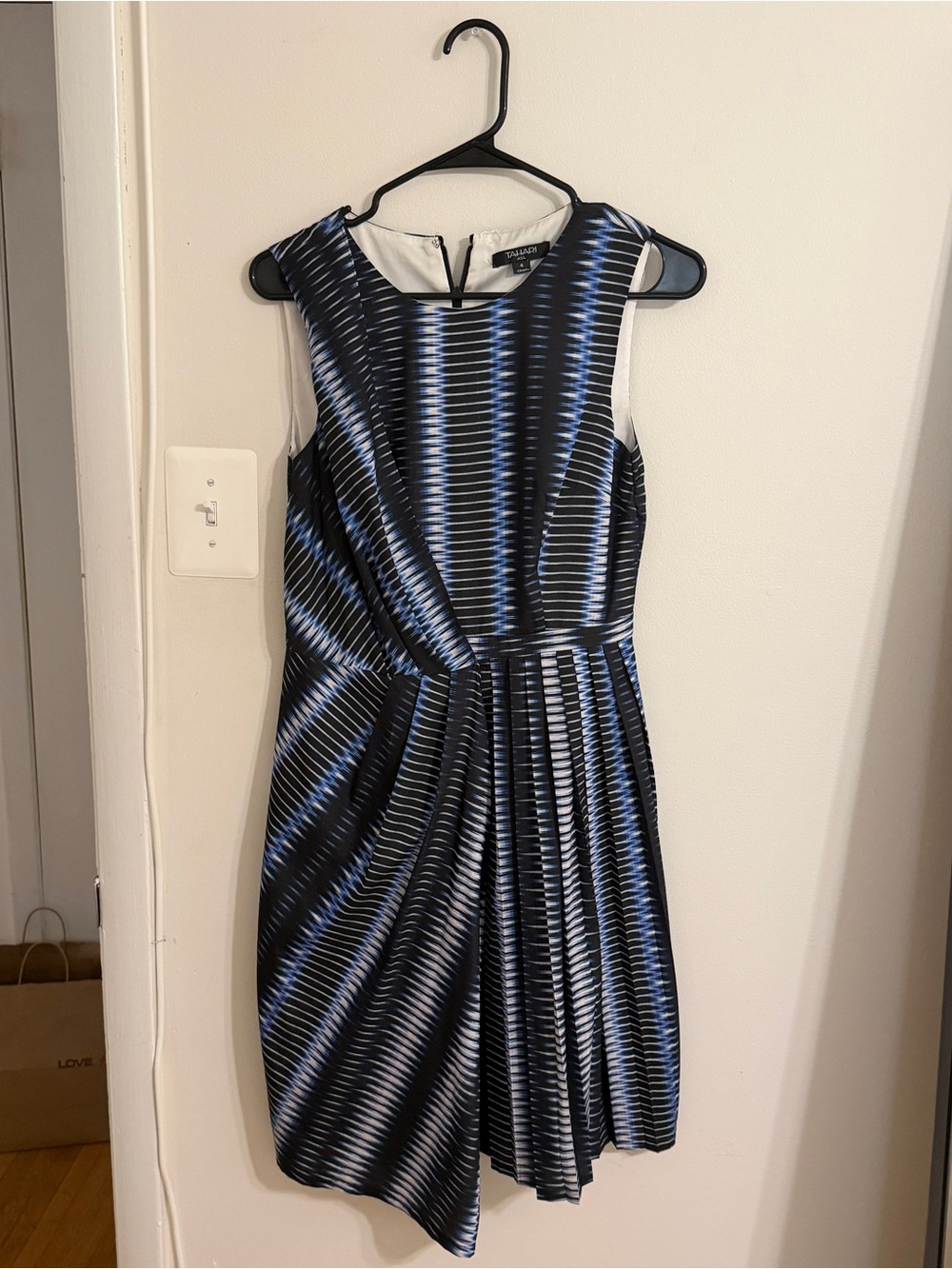 Tahari ASL Black and Blue Striped Sleeveless Fit-and-Flare Dress